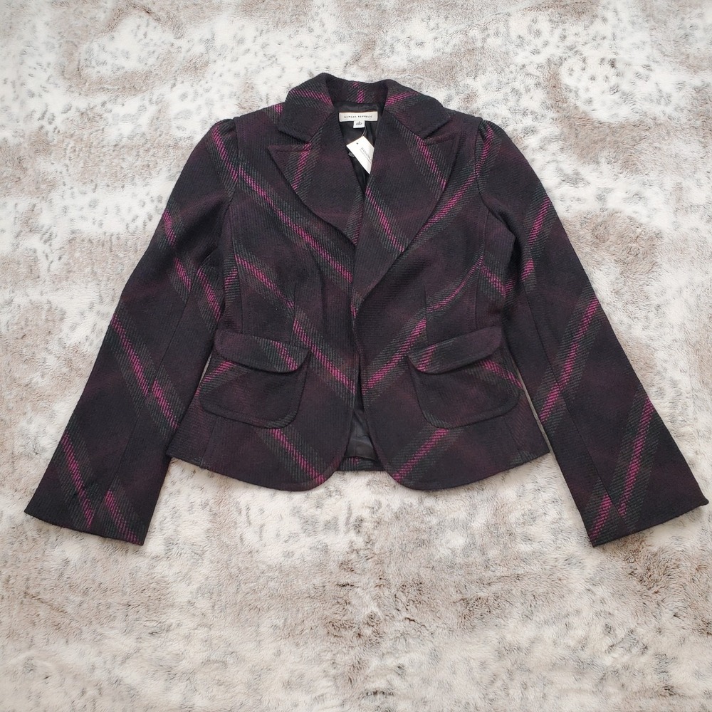 Banana‎ Republic Women's Tweed Wool Plaid Check Blazer Jacket Size 8 Purple New